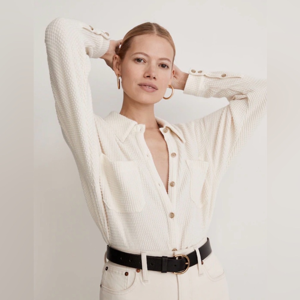 Madewell Cream Button-Front Waffle Shirt Size Small